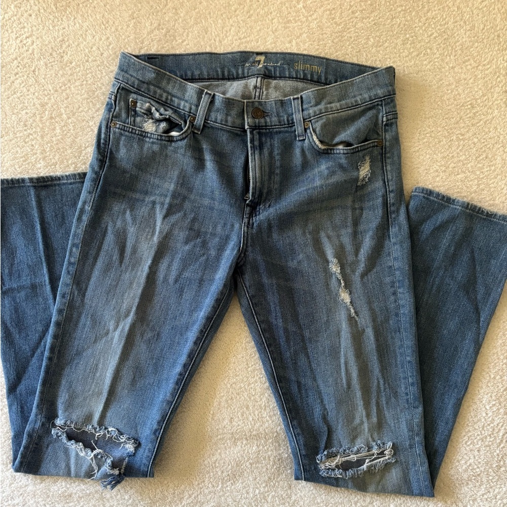 7 For all mankind Men’s Classic Blue Distressed Slimmy Jeans Size 34 - Picture 3 of 13